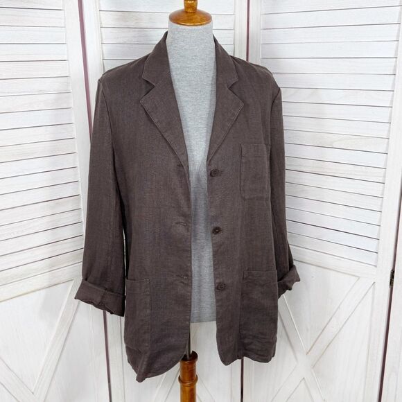 The Limited Brown Linen Boyfriend Blazer Jacket Taupe Size 9 Baggy Oversized - Picture 1 of 12